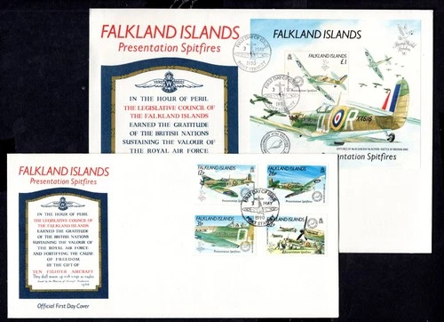 Falkland Islands - 1990 Presentation Spitfires Set + MS on 2 x First Day Cover