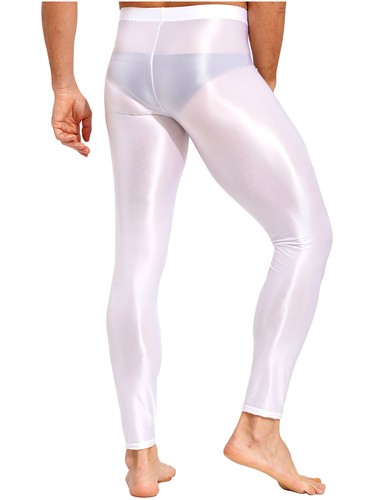 AU Men's Oil Glossy Compression Pants Solid Color Yoga Workout Tights Trousers - Picture 20 of 93