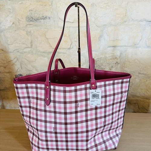 Bolso de mano reversible Coach Gingham a cuadros rosa nuevo con etiquetas raro - Imagen 12 de 14