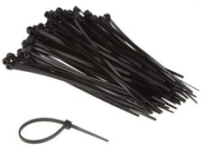 Set Nylon Cable Ties 25x100mm - Black UV Resistant Strong 100 Pieces