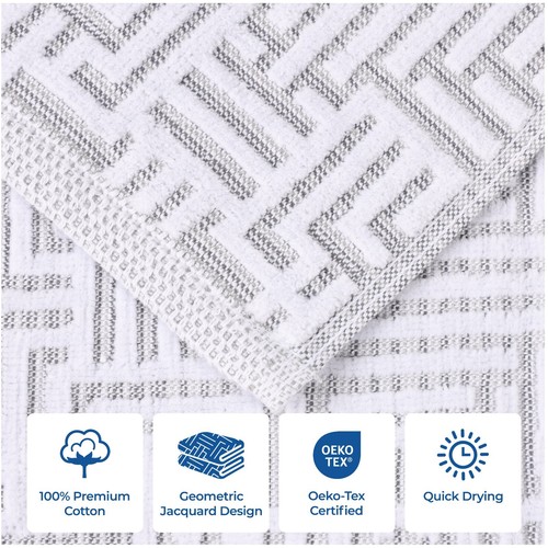 Cotton Modern Geometric Jacquard Plush Soft Absorbent Hand Towel Set of 6 - Picture 33 of 39
