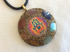 ORGONE Pendant Necklace Hand Of Fatima  Seven Chakra Healing Stones USA