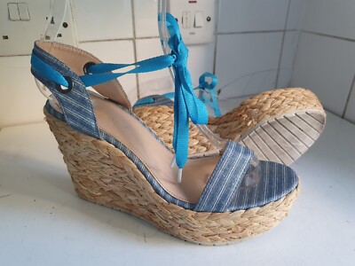 ZARA WOMAN DESIGNER UK 7 40 DAMEN BLAU ESPADRILLE KEILABSATZ PLATEAUABSATZ SANDALEN 