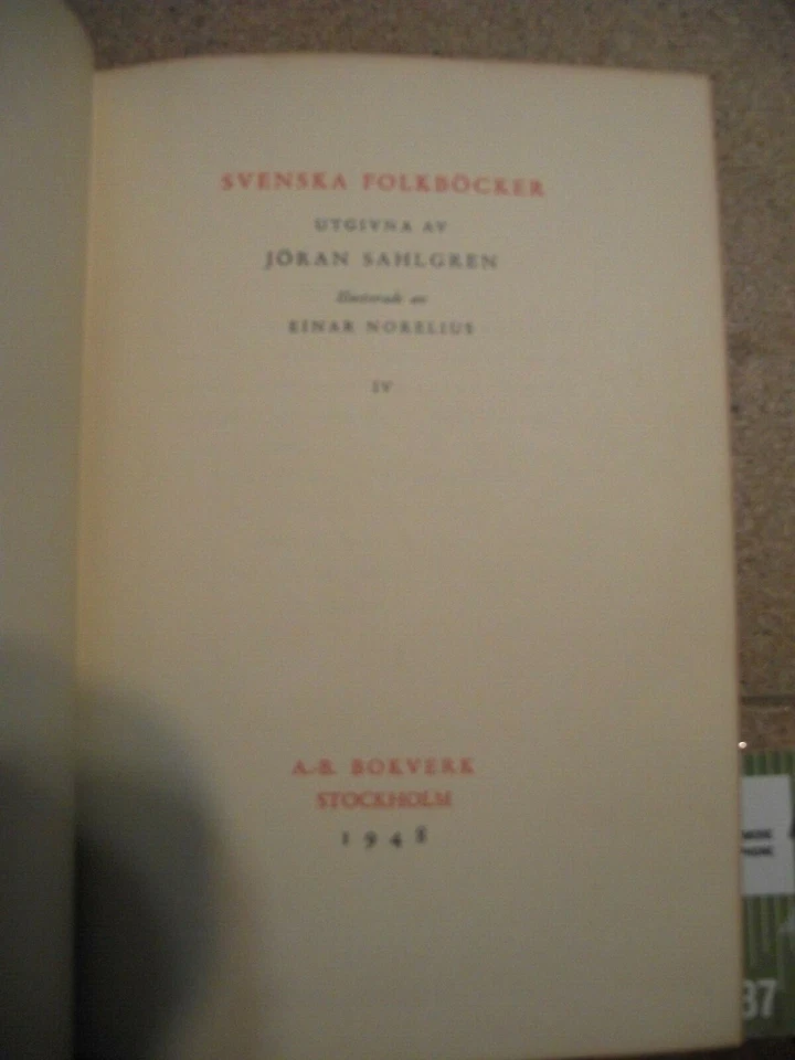 Svenska folkbocker IV (1948 HC) Olof Backstrom. In Swedish. Swedish folktales. - Image 3 of 4