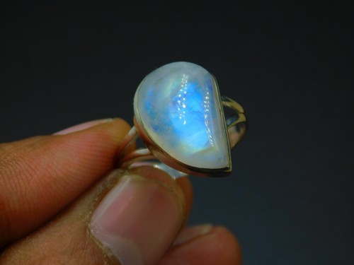 925 SOLID Silver FULL FIRE Rainbow Moonstone VINTAGE STYLE Silver Ring Gifts "7 - Picture 8 of 8