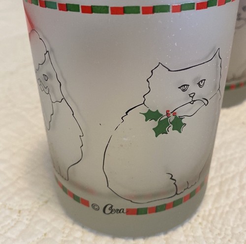 Cera Frosted Christmas Cat Low Ball Glasses - Picture 2 of 4