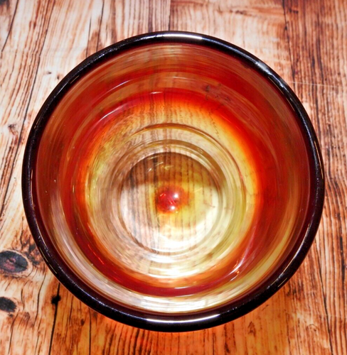 11.5" Blenko AmberINA Red and Yellow Cylinder Hand Blown Glass VasE 4.75" mouth - Picture 6 of 7