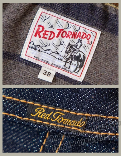 Red Tornado Men Jean Jacket Wool Blanket Lined 18oz Raw Selvedge Denim Coat - Picture 14 of 29
