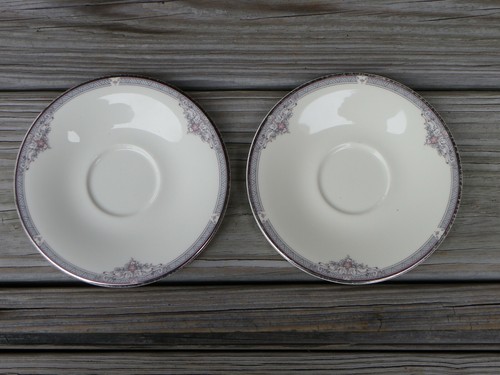 2 Sets Royal Doulton "Jillian" Cups & Saucers-White-Pink-Blue-Silver Trim - Picture 9 of 10