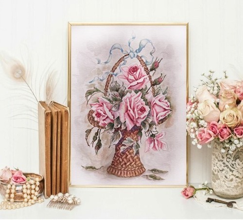 Giclee Art Print by Original Painting DUSTY PINK VINTAGE Flowers Roses Floral A4 - Picture 2 of 15