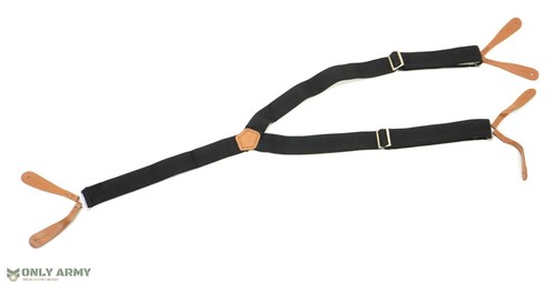 British Army Style Leather Braces Black Button Brace Vintage Elasticated Elastic - Picture 3 of 4