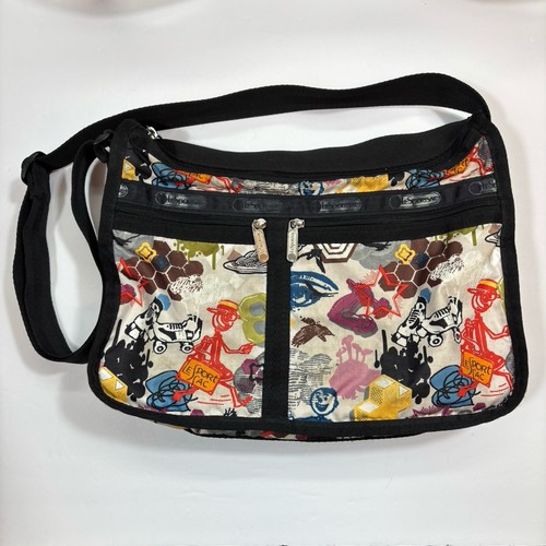 LeSportsac Deluxe Everyday Bag Shoulder Crossbody FACES PASTA ROLLER SKATES