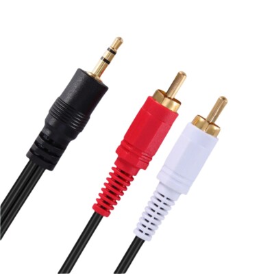 Y Cable Adapter Cord 3.5mm AUX Stereo to 2 RCA Male Audio Three-way connector A
