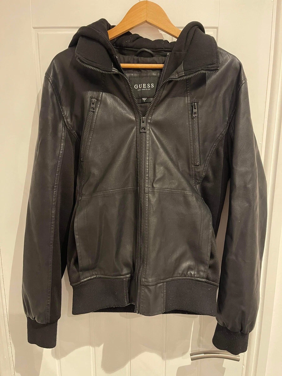 Guess leather jacket with hotsell removable hood