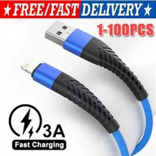 Braided Fast Charger Cable Heavy Duty USB lot Cord For iPhone 14 13 12 11 X XR 8