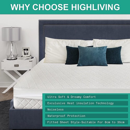 HIGH LIVING Bamboo Mattress Cover 100% Waterproof Anti Allergy - Picture 2 of 8
