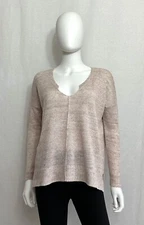 Eileen Fisher Rustic Linen Speckle Pullover Womens S Cream Purple Side Slit