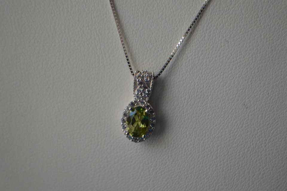 Corrente 1,10 ct Arizona peridoto/zircão 18" ródio sobre prata esterlina fina - Imagem 2 de 4