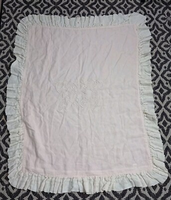 Pom Pom At Home Big Pillow Pink Ruffle Embroidered Baby Girl Nursery Linen 28x36