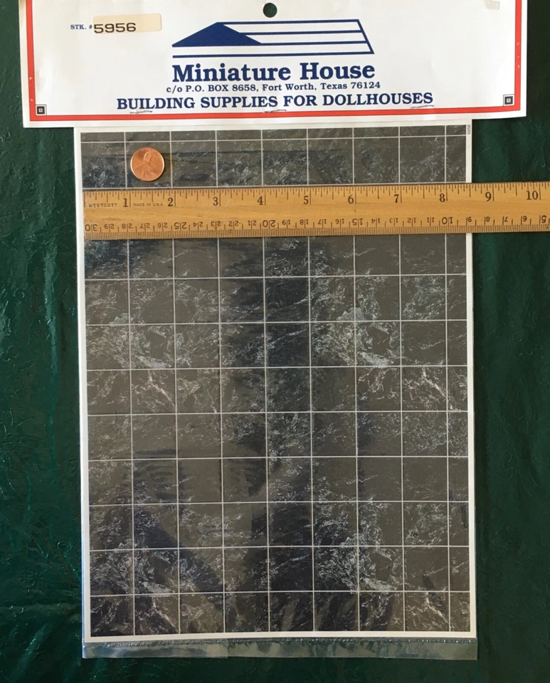 Dollhouses miniature black white theme 1:12 scale wallpaper, 2 tiles, bed spread - Image 2 of 4