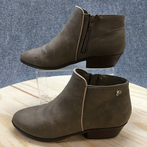 Sam Edelman Boots Youth 4 Petty Ankle Booties Beige Faux Leather Side Zip Heeled - Picture 2 of 16