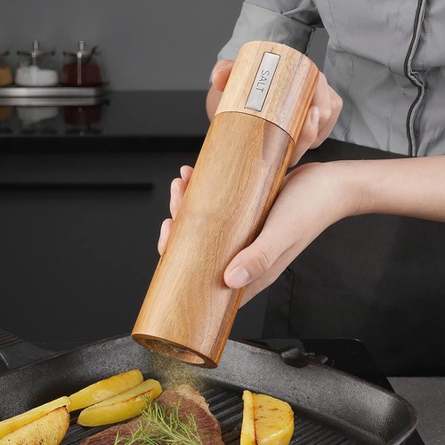 TEOM Wooden Salt and Pepper Grinder Set Acacia Wood & Refillable Manual Herb AU - Picture 7 of 7