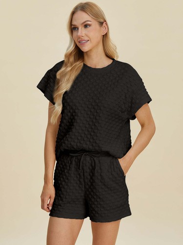 Double Take Full Size Texture T-Shirt and Shorts Set - 第 20/27 張圖片