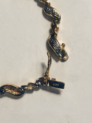 925 Sterling Silver Gold Vermeil Sapphire?Dark Stone Accent Tennis Bracelet 7.5" - Picture 3 of 6