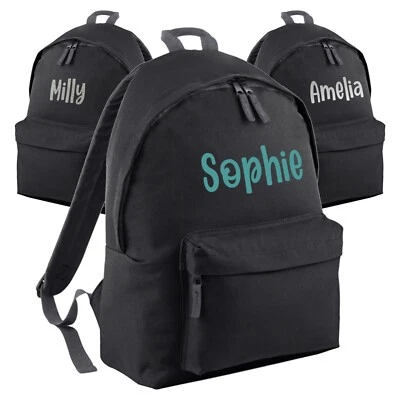 PRINT MANIACS Personalised School Backpack In Black With Custom Name for Kids Back to School