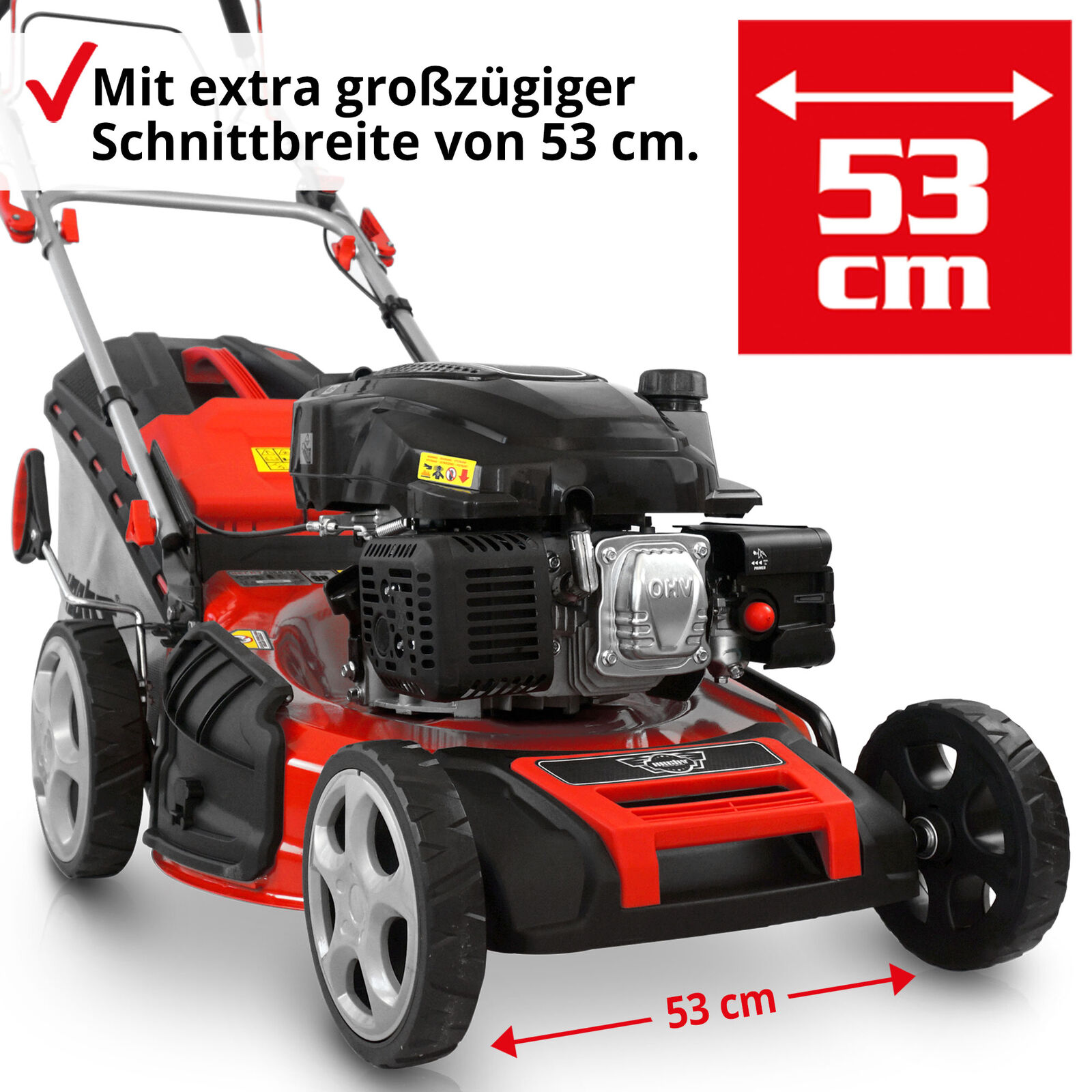 Rasenmäher Benzin mit Antrieb 6 PS 53 cm Schnittbreite Motor Mulcher Mulch Mäher