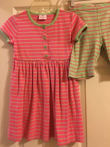 Hanna-Andersson-Pink-And-Green-Striped-Outfit-Dress-amp-Shorts-Girls-Size-120-6X-7