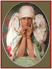 9467.Woman with white sheet on head.flowers in hand.POSTER.decor Home Office art