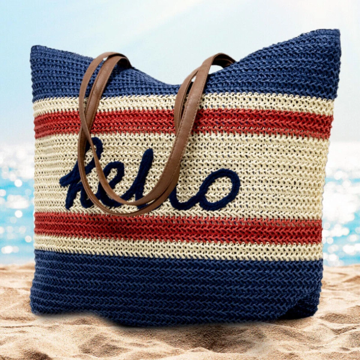Borsa Da Spiaggia In Paglia Intrecciata - Grande E Capiente, Impermeabile Per Donna - 4
