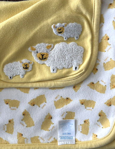Vtg 2002 Gymboree Fuzzy Yellow SHEEP Baby Receiving Blanket Cotton Reversible - Picture 2 of 6