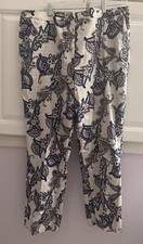Tommy Hilfiger Women  s White Blue Paisley Cotton Pants Size 4 Straight Leg