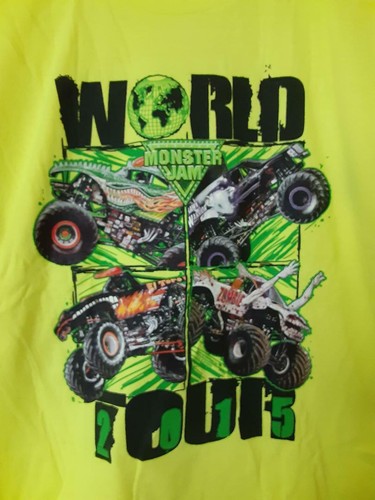 T-Shirt World Tour Monster Jam 2015 fluoreszierend gelb Jugend Größe Large - Bild 1 von 4