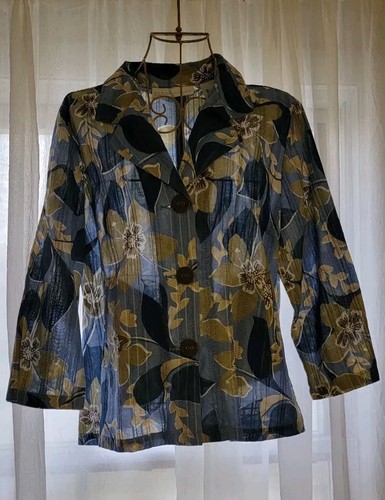 Small First Issue Liz Claiborne Women's Button Up Textured Crinkle Floral Print - Picture 2 of 5