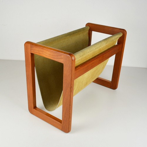 Magazine Rack - Teak & Suede - Vintage - Midcentury Modern - Danish Design - Picture 3 of 10