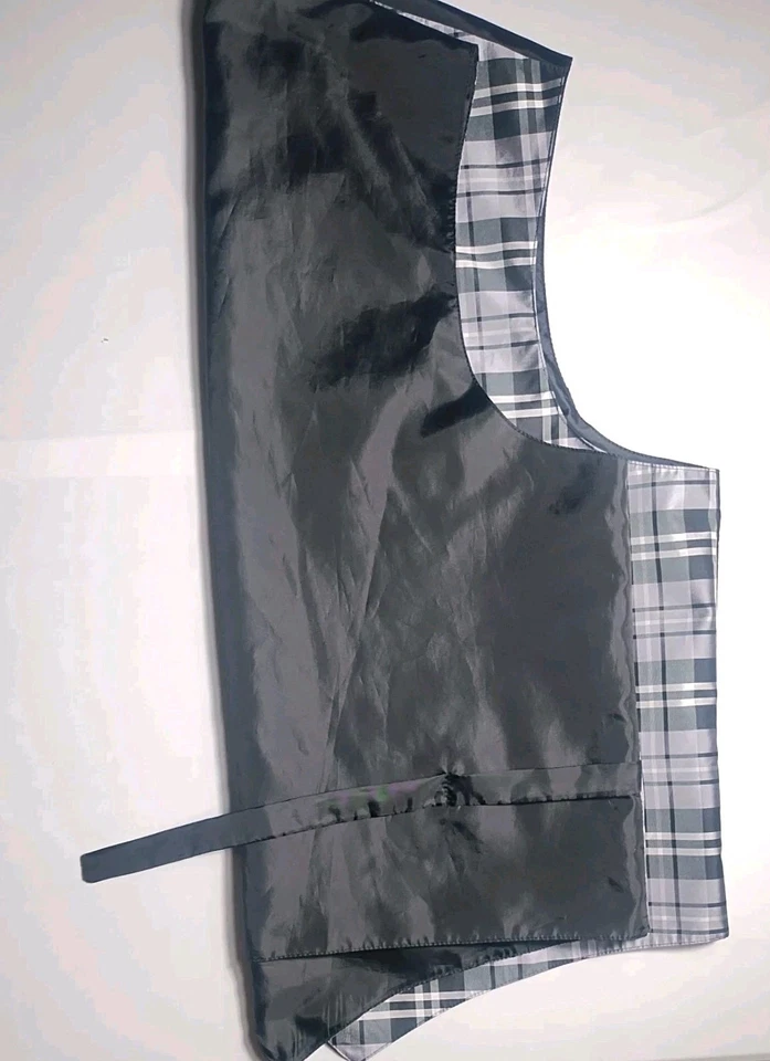 New Men's Formal Tuxedo Vest Waistcoat only plaids checks gray prom wedding - Image 4 of 4
