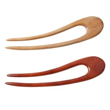 2Pcs Minimalist U Shape Two Pronged Wood Hair Fork Wood Hairpin For Thick Hai...