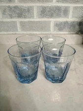 Clear Blue Ombre Set of 4 Textured Iced Tea Tumbler Glass ~4" Tall