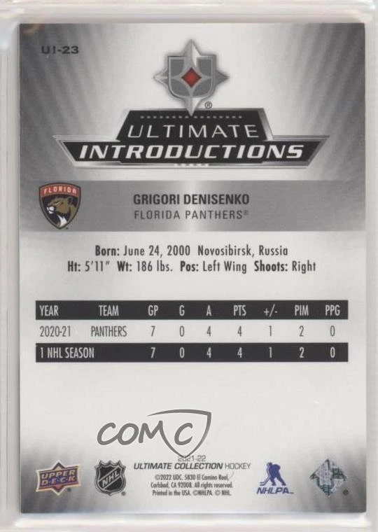 2021-22 Ultimate Collection Introductions Black /25 Grigori Denisenko Rookie RC - Image 2 of 2