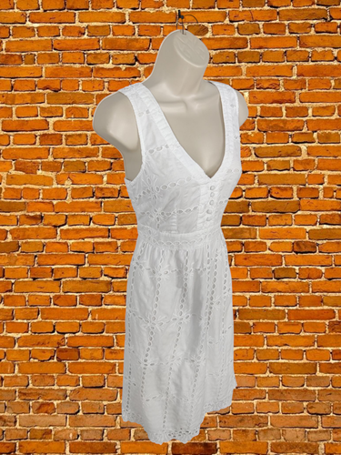 MONSOON WHITE DRESS SIZE UK8 COTTON WOMENS BRODERIE STRAPPY SUMMER HOLIDAY BEACH