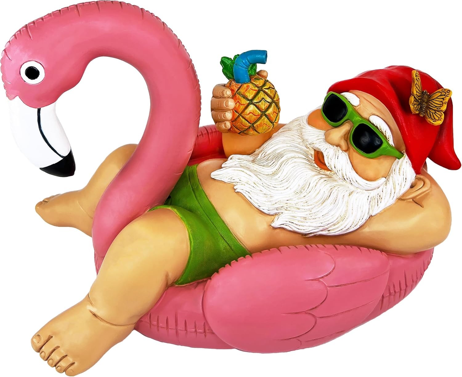 Funny 8-Inch Garden Gnome on Flamingo Lawn Statue for Outdoor Decor