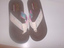 Skechers Cali Relaxed Fit Yoga Foam Knit Beige Flip Flop Thong Sandals Women's 8