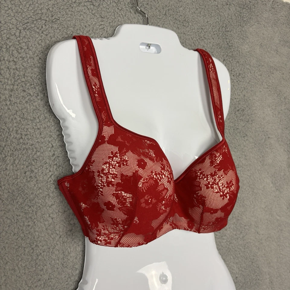 Sujetador Cacique Mujer 38DD Rojo Floral Camiseta Con Aros Encaje Ajustable Foto 2 de 4