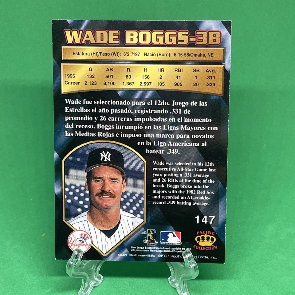 1997 Pacific Collection Wade Boggs # 147 Silver Foil - Image 2 of 2