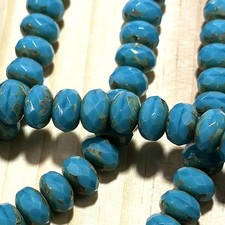 Czech Glass Rondelle Spacer Beads 6x9mm Opaque Blue Picasso tire/donut 28pc J827
