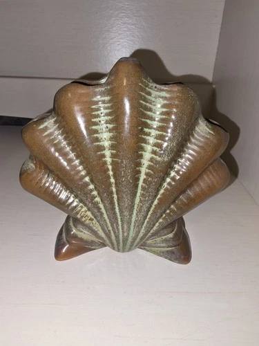 Vintage Frankoma Prairie Green Clam Shell Vase Planter Decor