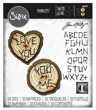 Sizzix Tim Holtz Thinlits Vintage Retired Wood Slice & Alphabet 666291 New